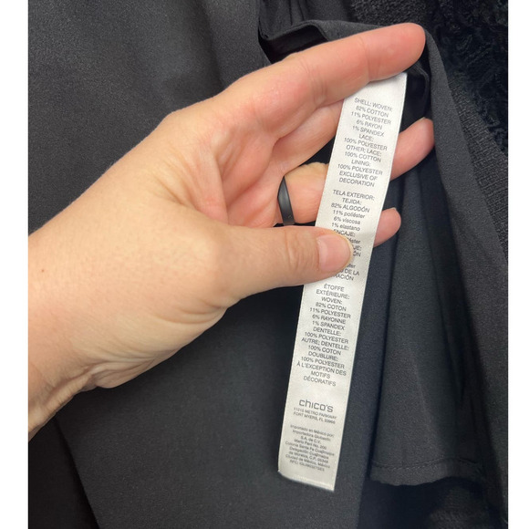 BOHO Chicos 3 Black Floral Embroidered Lace Beaded Eyelet Open Front Blazer XL - Picture 5 of 7